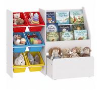 Meuble rangement enfant - AIYAPLAY - 6 bacs amovibles et grand coffre à roulettes - bois - 100x30x80cm - multicolore