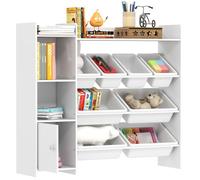 Meuble rangement enfant - AIYAPLAY - 8 bacs amovibles, étagères de rangement, placard - bois - 112,5 x 30 x 100 cm - blanc