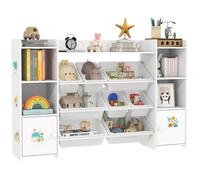 Meuble rangement enfant - AIYAPLAY - 8 bacs amovibles - MDF et acier - 140 x 30 x 90 cm - blanc