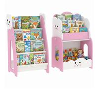 Meuble rangement enfant - AIYAPLAY - porte-magazines à 4 étagères, bibliothèque 3 niveaux - bois - 85,5 x 32 x 72 cm - rose