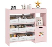 Meuble rangement enfant étagère de rangement pour jouets enfants AIYAPLAY avec 9 tiroirs en tissu et placard, rose