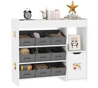 AIYAPLAY Meuble rangement enfant étagère de rangement pour jouets enfants avec 9 tiroirs en tissu et placard pour chambre d'enfant, salle de jeux, garderie, blanc