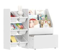 Meuble rangement enfant - rangement jouet enfant - AIYAPLAY - 6 bacs amovibles et grand coffre à roulettes - 100x30x80cm - blanc