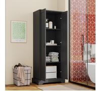 Meuble rangement salle de bain colonne haute 2 portes 4 étagères réglables MDF noir 56 x 40 x 170 cm Grjofek