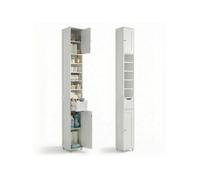 VOUNOT® Colonne de salle de bain 20x20x180cm - Meuble rangement avec étagères réglable, tiroir et armoires à portes - MDF - Blanc