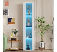 Meuble rangement vitrine 4 niveaux avec porte vitrée LED multicolore réglable par application 40x29x170 cm Grjofek