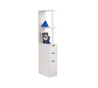 Meuble rangement WC/salle de bains étroit 15,2 cm, colonne blanche bois mélaminé 136 cm - 3 étagères + placard + 2 tiroirs