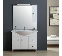Kiamami Valentina - Meuble de Salle de Bains Classique Blanc de 106 cm avec lavabo, Miroir et Meuble Suspendu.