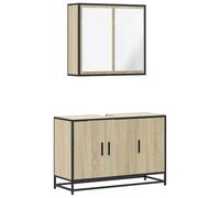 Meuble Salle de Bain 2 Pièces Dub Sonoma Bois Composite avec Cadre Métal | Surface résistante humidité, montage mural inclus, dessus avec trou pour lavabo, style industriel