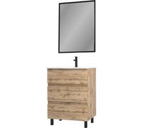 Meuble salle de bain 60 x 80 - Finition chene naturel + vasque blanche + miroir - TIMBER 60 - Pack15