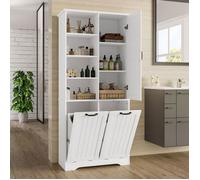 Meuble Salle de Bain avec 2 Panier à Linge, Meuble de Rangement avec 4 Compartiments Ouverts et 1 porte d'armoire, MDF Blanc