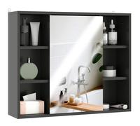 Meuble salle de bain avec miroir - HOMCOM - placard à portes et 6 compartiments ouverts - 60 x 14,5 x 49,4 cm - noir