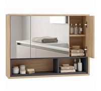 Meuble salle de bain avec miroir mural - HOMCOM - placards à 3 portes et 8 compartiments - dim. 80L x 20l x 60H cm - chêne