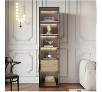 Meuble salle de bain colonne avec bande lumineuse, 1 porte vitrée, 1 grand tiroir - BEAUNIV - Naturel, MDF, 40×34,5×165 cm