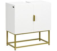 Meuble Salle de Bain sous lavabo - kleankin - Placard 2 Portes avec étagères - 60 x 30 x 65 cm - blanc