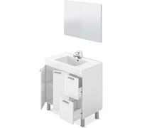 Meuble salle de bain Sous-Vasque + 1 Miroir, coloris blanc brillant - Longueur 80 x Hauteur 80 x Profondeur 45 cm