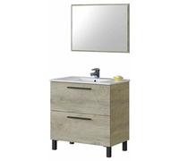 Meuble salle de bain sous vasque avec 2 Tiroirs + 1 Miroir coloris Alaska chene - Longueur 80 x Profondeur 45 x Hauteur 86 cm --