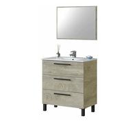 Meuble salle de bain sous vasque avec 3 Tiroirs + 1 Miroir coloris Alaska chene - Longueur 80 x Profondeur 45 x Hauteur 86 cm --