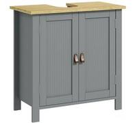 kleankin Meuble sous lavabo 2 portes, étagère réglable, 2 étages, poignées PU, 60 x 30 x 60 cm Gris
