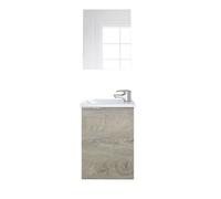 Meuble salle de bain Suspendu + Miroir coloris Alaska chene a nouds - Hauteur 58 x Longueur 40 x Profondeur 22 cm --