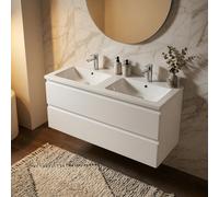 Meuble salle de bain suspendu moderne blanc brillant 119 x 50 x 45 cm 2 tiroirs double vasque SAT B-Way (BWAY2120WU)