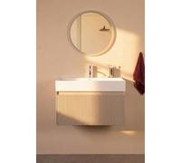 Meuble salle de bain suspendu NIGEL L80 x H50 x P46 cm couleur taupe avec vasque à poser BASS en contreplaqué | vasque en solid surface | 1 tiroir (soft close)| fixations mur plein incluses