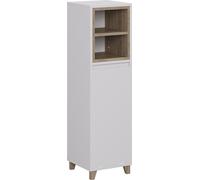 Meuble salle de bain Vicco Elnor blanc/chêne 30x105cm avec panier à linge rabattable, Model 56621