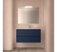 Meuble salle de bains 100cm 2 tiroirs et miroir Blue Satin NOJA - SALGAR 105429