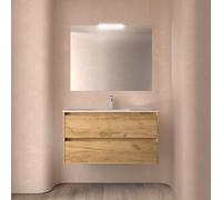 Meuble salle de bains 100cm 2 tiroirs et miroir Chêne Africain NOJA - SALGAR 105433
