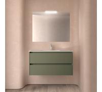 Meuble salle de bains 100cm 2 tiroirs et miroir Green Satin NOJA - SALGAR 105430