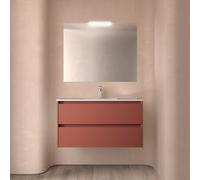 Meuble salle de bains 100cm 2 tiroirs et miroir Red Satin NOJA - SALGAR 105431