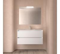 Meuble salle de bains 100cm 2 tiroirs et miroir White Satin NOJA - SALGAR 105427