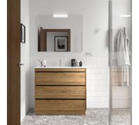 Meuble salle de bains 100cm 3 tiroirs Chêne Africain ATTILA - SALGAR 105226