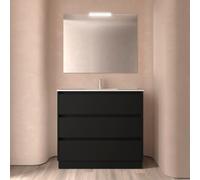 Meuble salle de bains 100cm 3 tiroirs et miroir Black Satin NOJA - SALGAR 106189