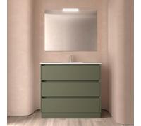 Meuble salle de bains 100cm 3 tiroirs et miroir Green Satin NOJA - SALGAR 106191
