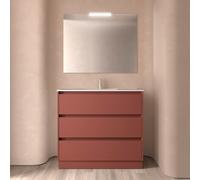 Meuble salle de bains 100cm 3 tiroirs et miroir Red Satin NOJA - SALGAR 106192