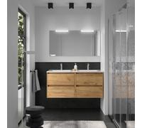 Meuble salle de bains 120cm 4 tiroirs et miroir Chêne Africain NOJA - SALGAR 105442