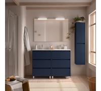 Meuble salle de bains 120cm 6 tiroirs et miroir Blue Satin NOJA - SALGAR 106199