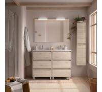 Meuble salle de bains 120cm 6 tiroirs et miroir Chêne Naturel NOJA - SALGAR 106202