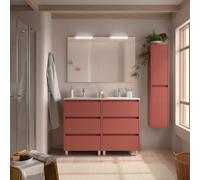 Meuble salle de bains 120cm 6 tiroirs et miroir Red Satin NOJA - SALGAR 106201