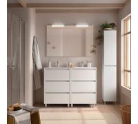 Meuble salle de bains 120cm 6 tiroirs et miroir White Satin NOJA - SALGAR 106197