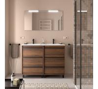 Meuble salle de bains 120cm 6 tiroirs Noyer Maya ATTILA - SALGAR 105236
