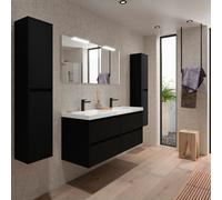 Meuble salle de bains 140cm 4 tiroirs et miroir Black Satin NOJA - SALGAR 105446