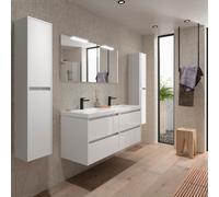Meuble salle de bains 140cm 4 tiroirs et miroir Blanc Brillant NOJA - SALGAR 105444