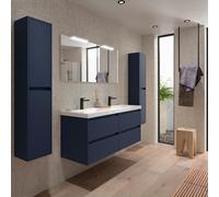 Meuble salle de bains 140cm 4 tiroirs et miroir Blue Satin NOJA - SALGAR 105447