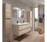 Meuble salle de bains 140cm 4 tiroirs et miroir Chêne Naturel NOJA - SALGAR 105450