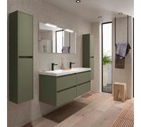 Meuble salle de bains 140cm 4 tiroirs et miroir Green Satin NOJA - SALGAR 105448