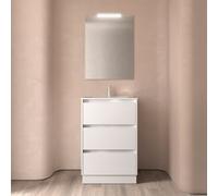 Meuble salle de bains 60cm 3 tiroirs et miroir Blanc Brillant NOJA - SALGAR 105619