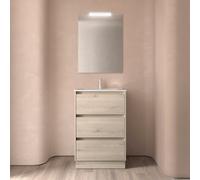 Meuble salle de bains 60cm 3 tiroirs et miroir Chêne Naturel NOJA - SALGAR 105625