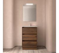 Meuble salle de bains 60cm 3 tiroirs et miroir Noyer Maya NOJA - SALGAR 105627